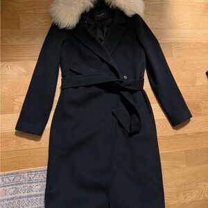 Women's Black Coat with Faux Fur Collar